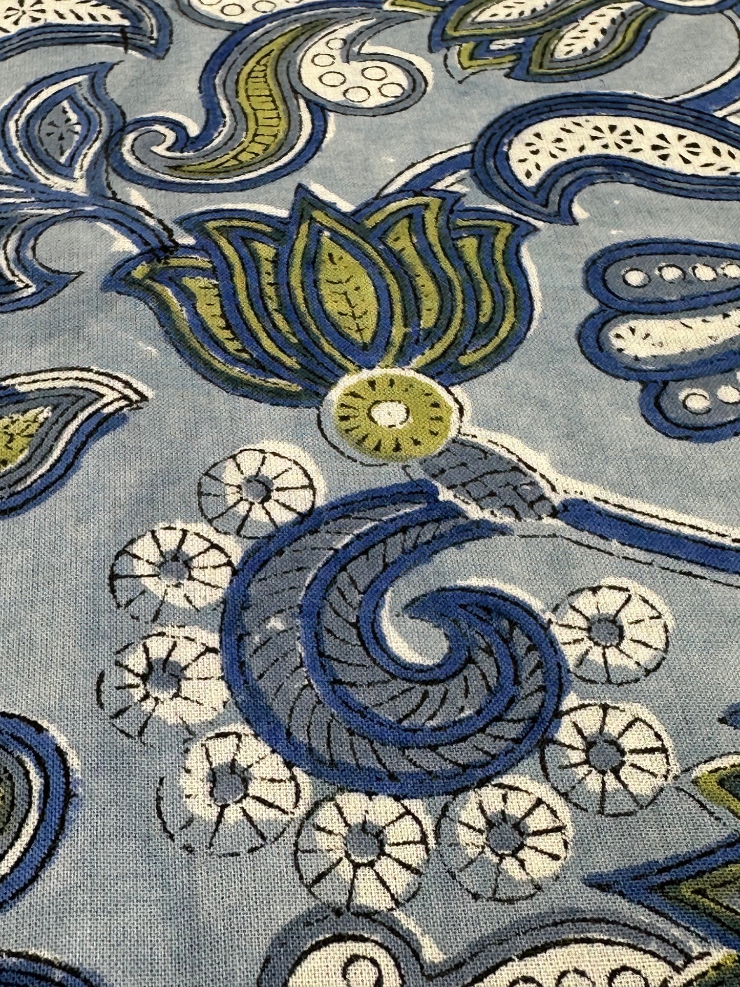 Steel Blue Lotus Jaal Block Print Cotton