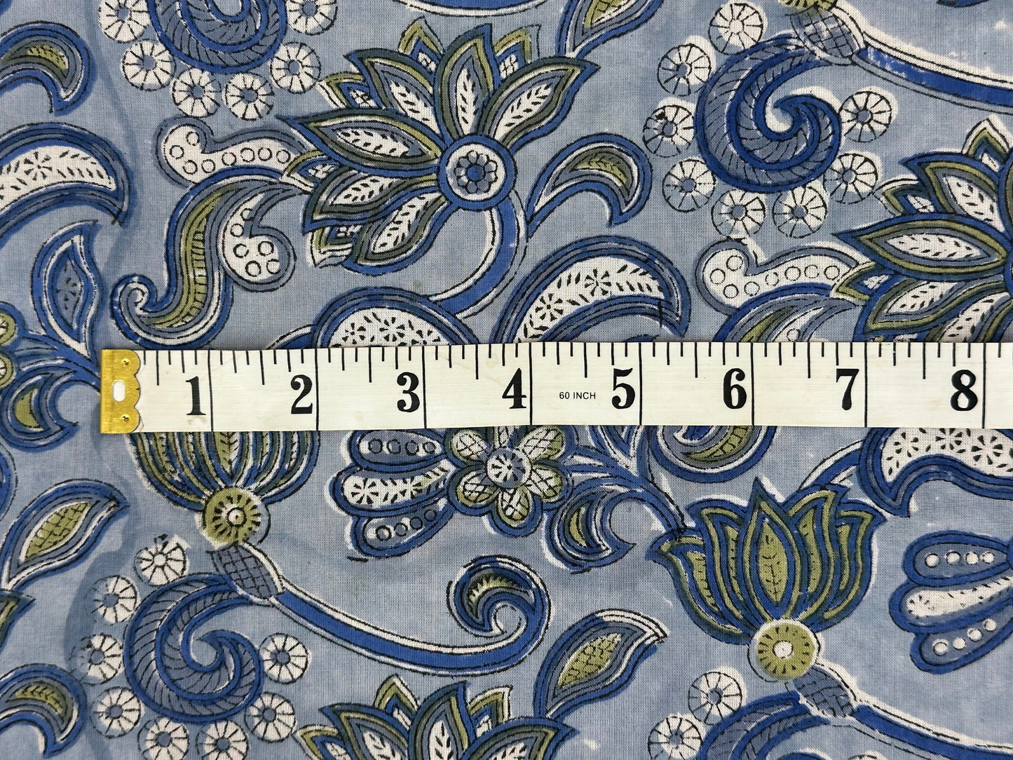 Steel Blue Lotus Jaal Block Print Cotton