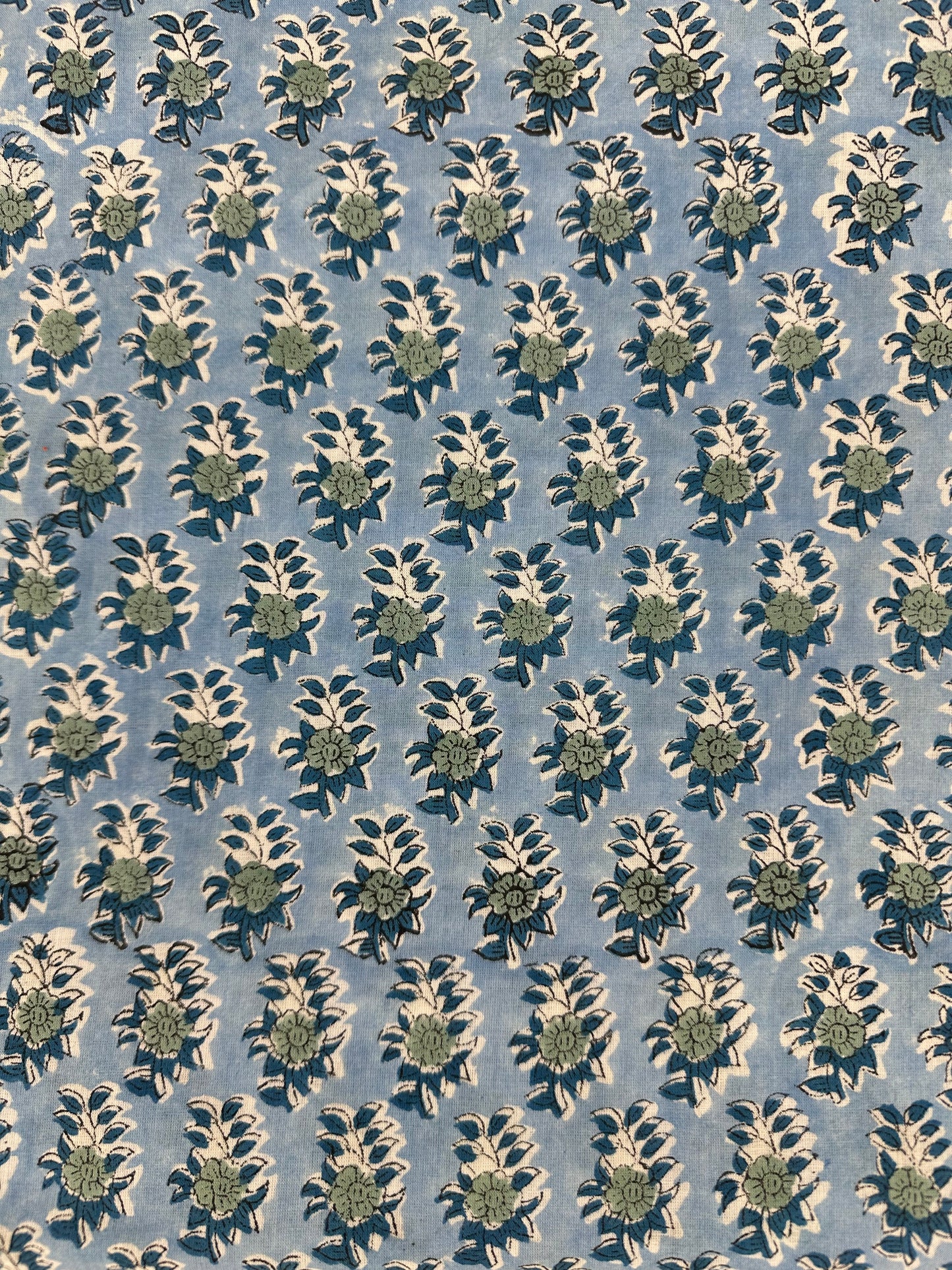 Powder Blue Floral Buta Block Print Cotton