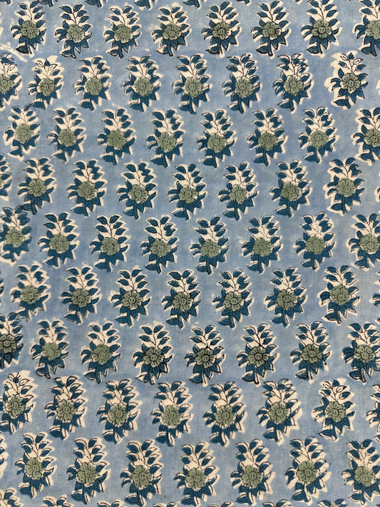 Powder Blue Floral Buta Block Print Cotton
