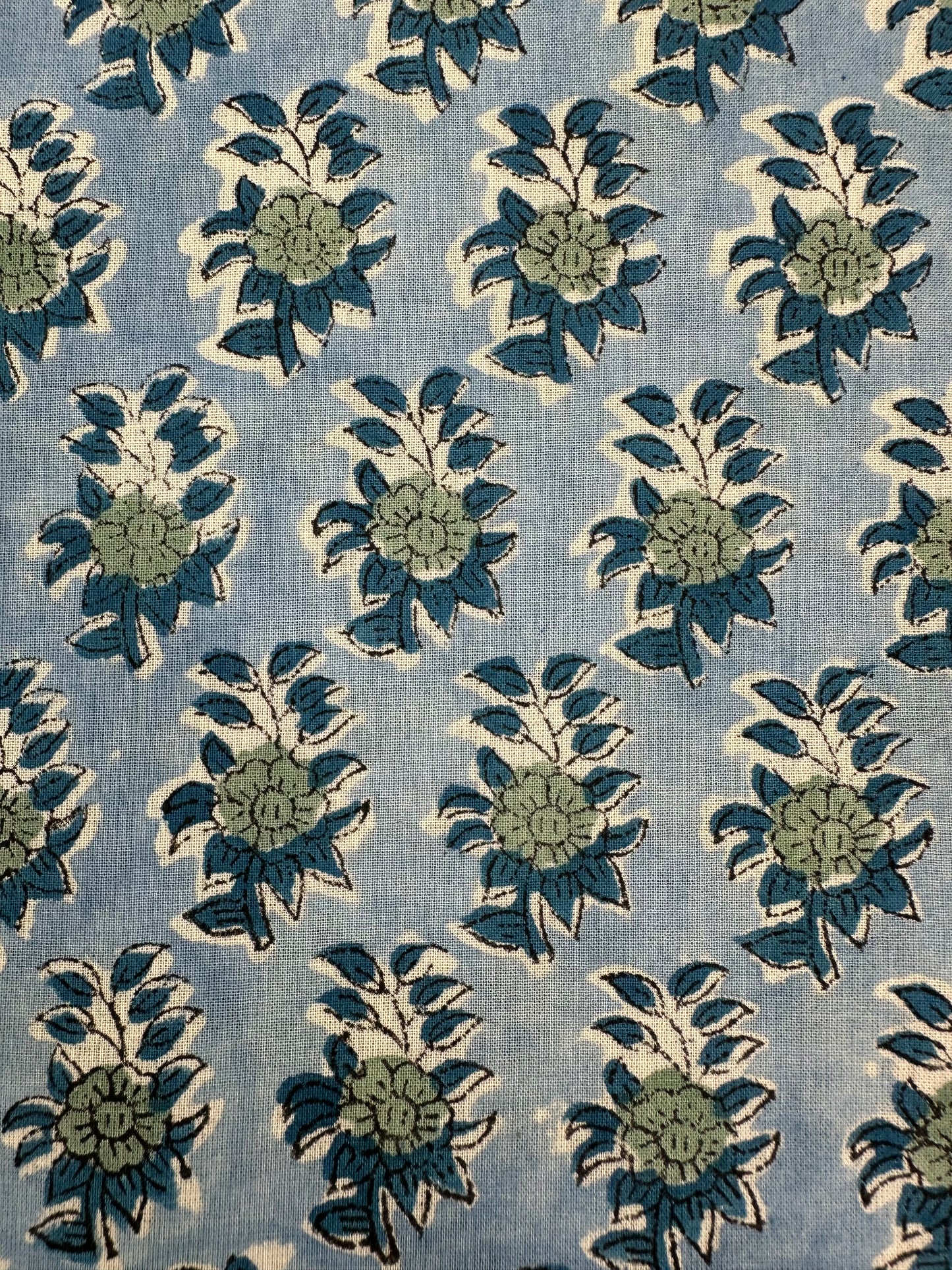 Powder Blue Floral Buta Block Print Cotton