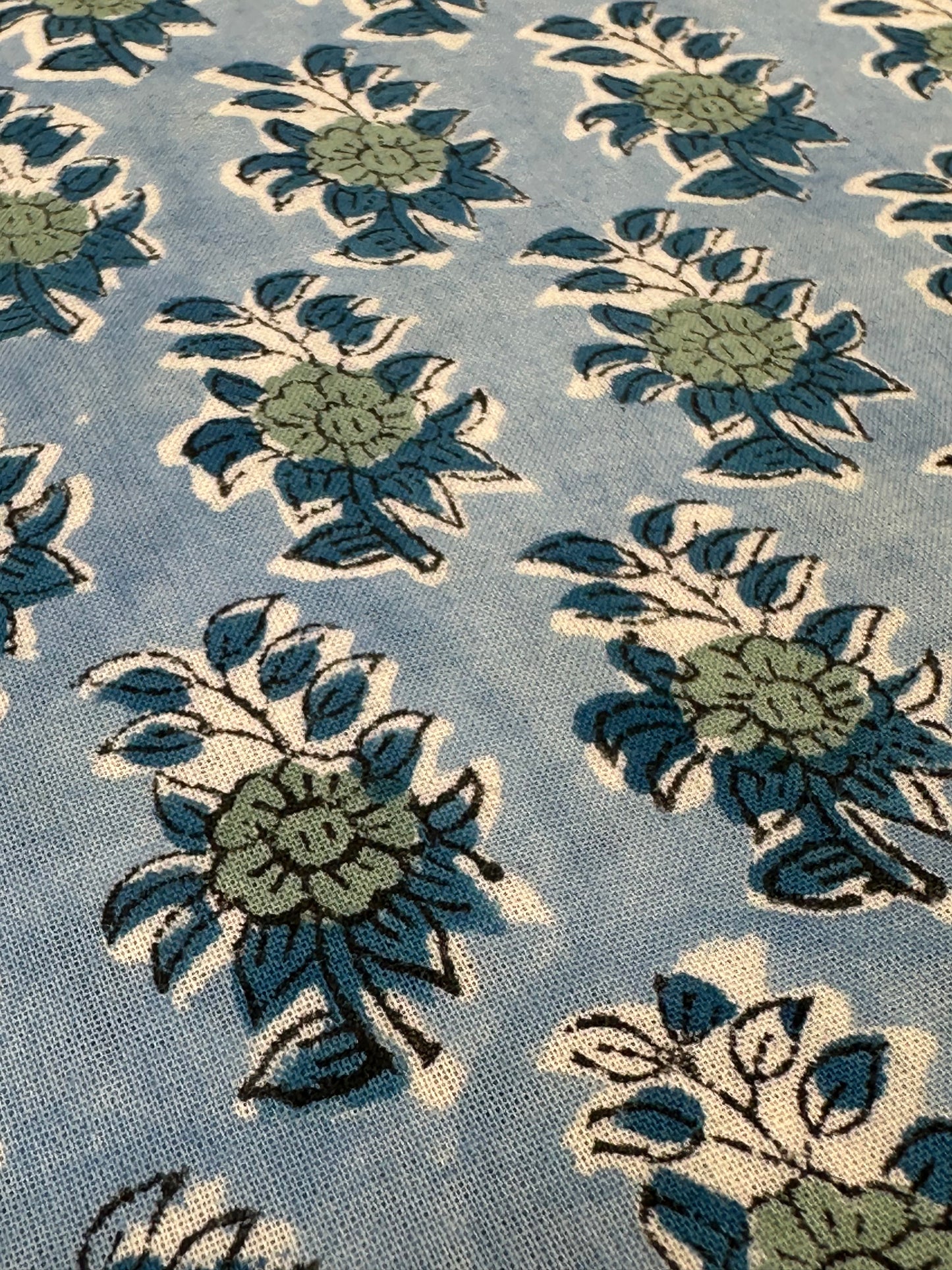 Powder Blue Floral Buta Block Print Cotton