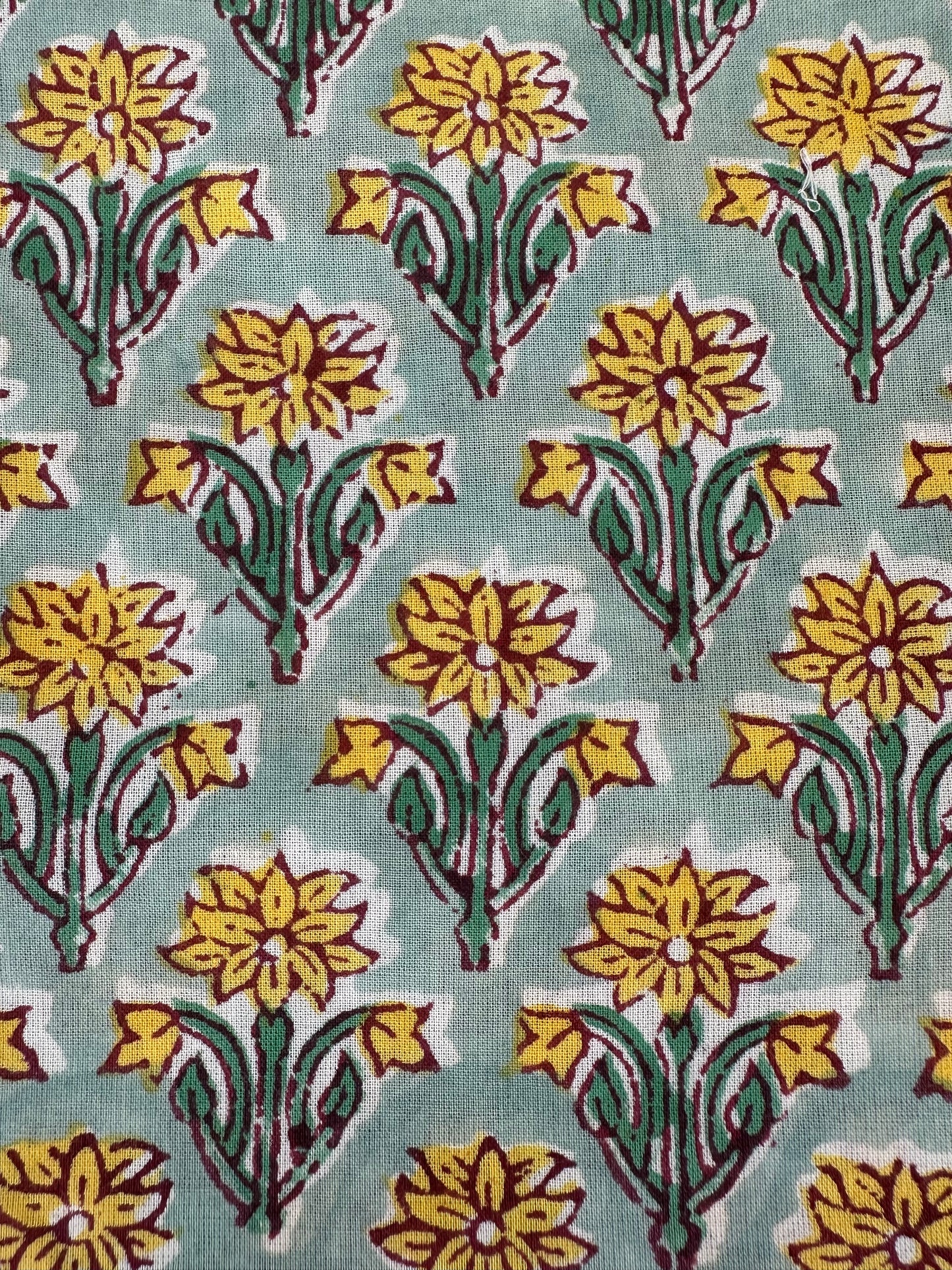 Sage Green Yellow Daisy Buta Block Print Cotton