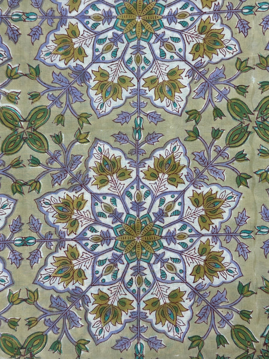 Sage Green Medallion Jaal Block Print Cotton