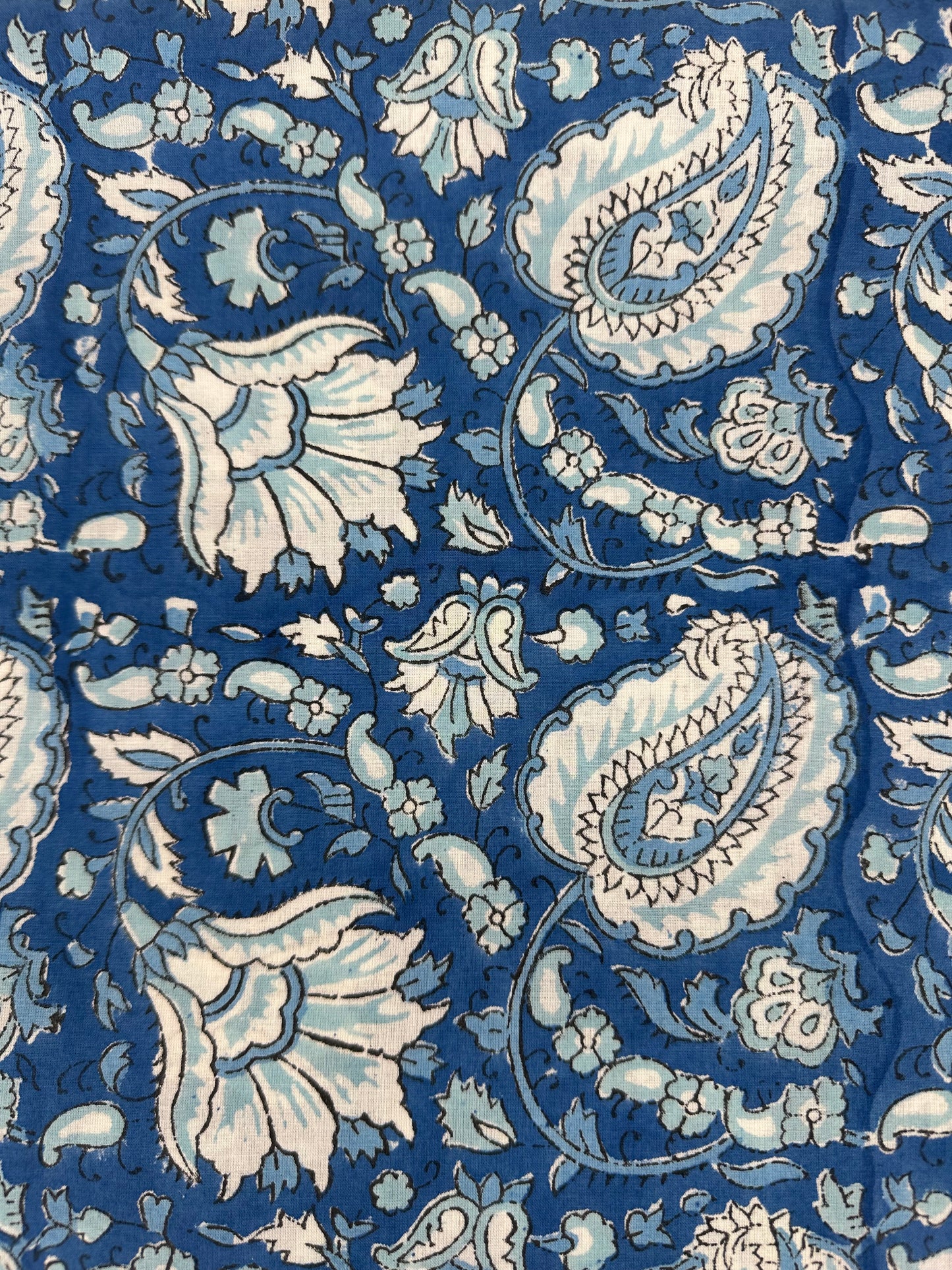Cobalt Blue Paisley & Floral Block Print Cotton