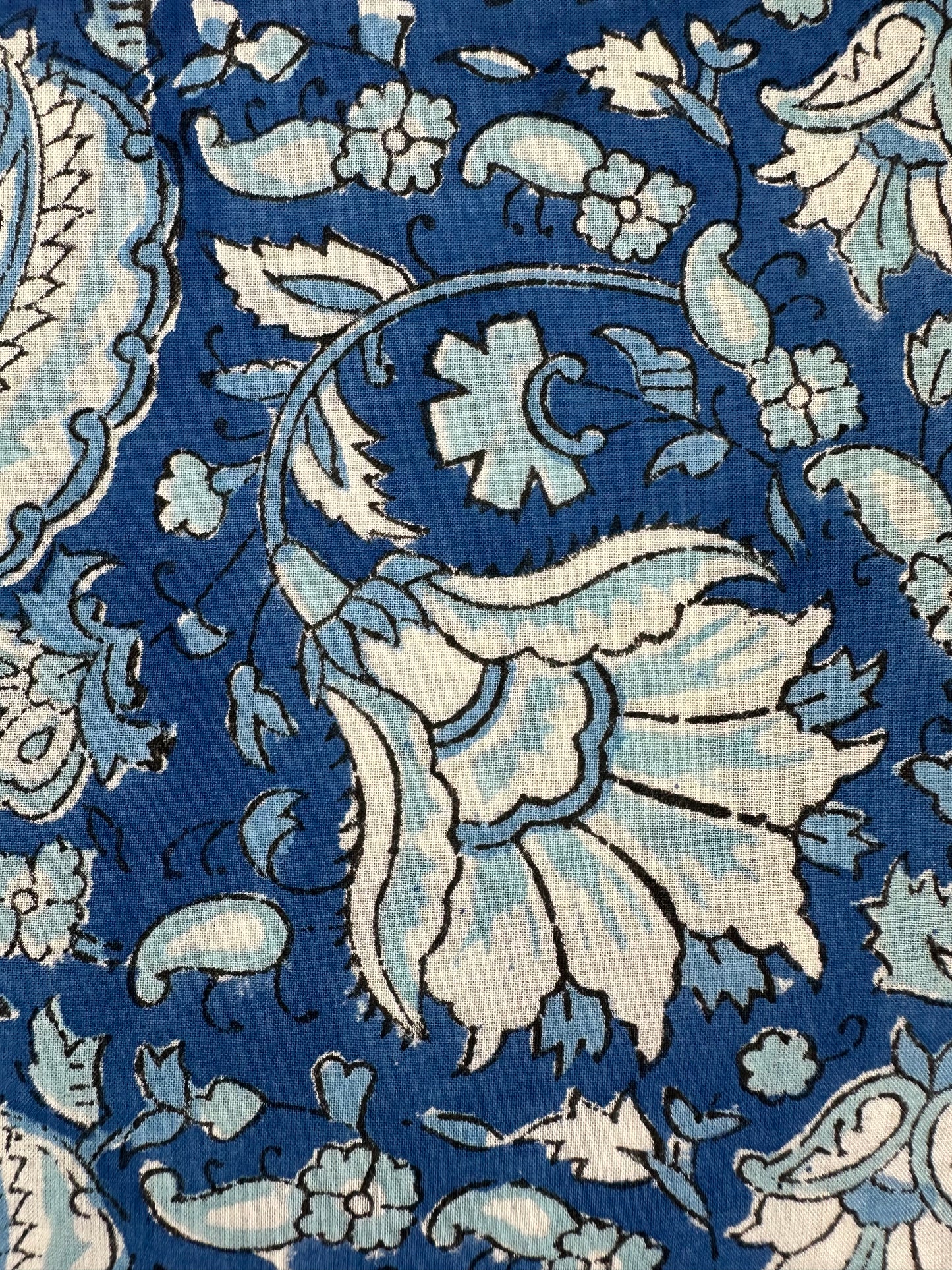 Cobalt Blue Paisley & Floral Block Print Cotton