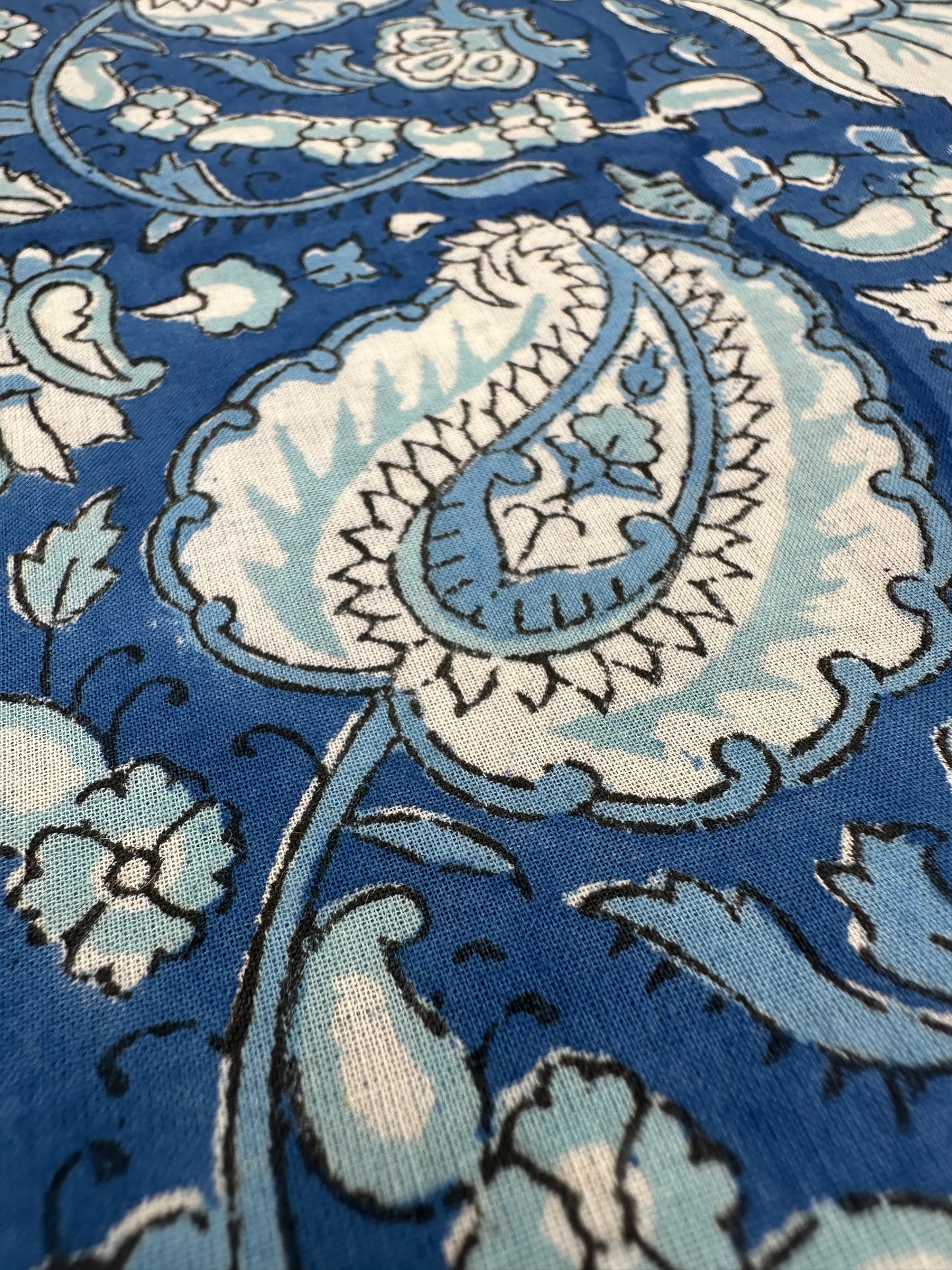 Cobalt Blue Paisley & Floral Block Print Cotton