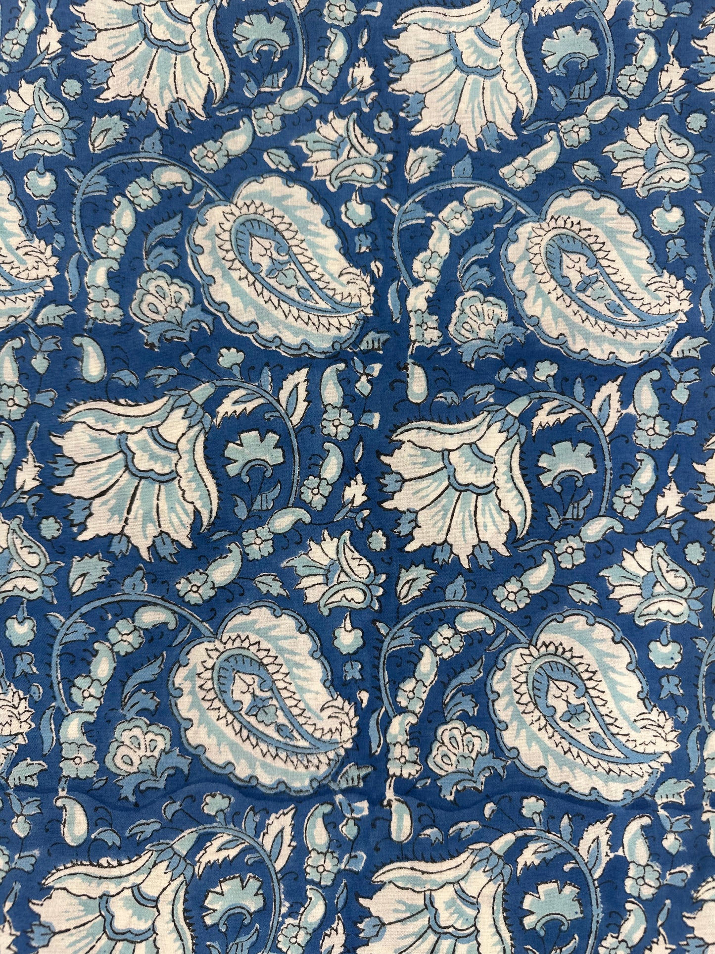 Cobalt Blue Paisley & Floral Block Print Cotton