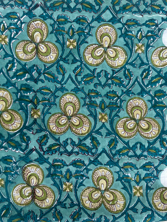 Teal Pomegranate Buta Block Print Cotton