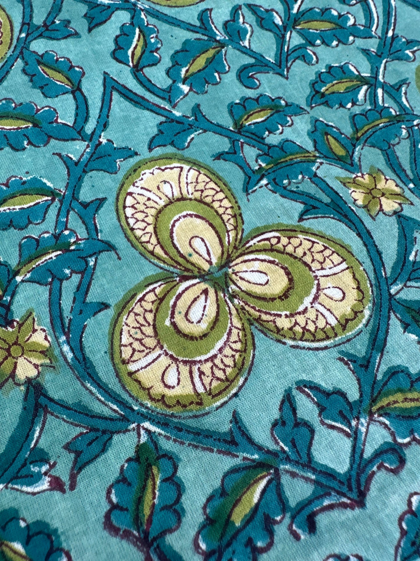 Teal Pomegranate Buta Block Print Cotton