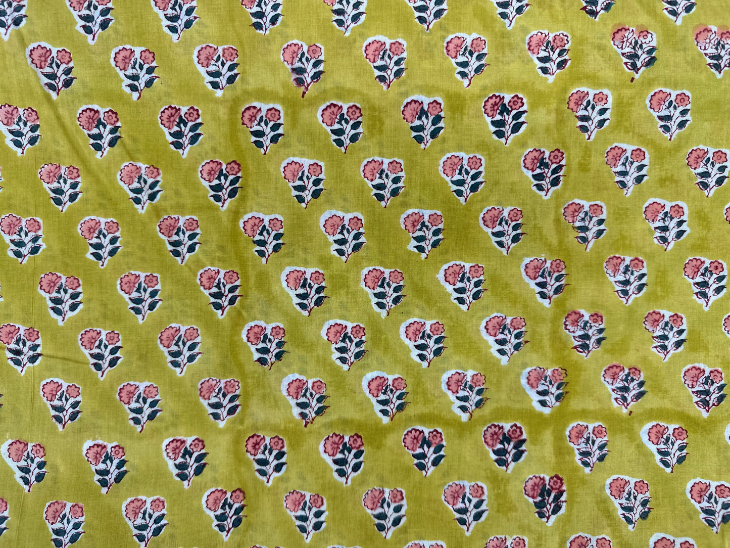 Chartreuse Pink Rose Buta Block Print Cotton