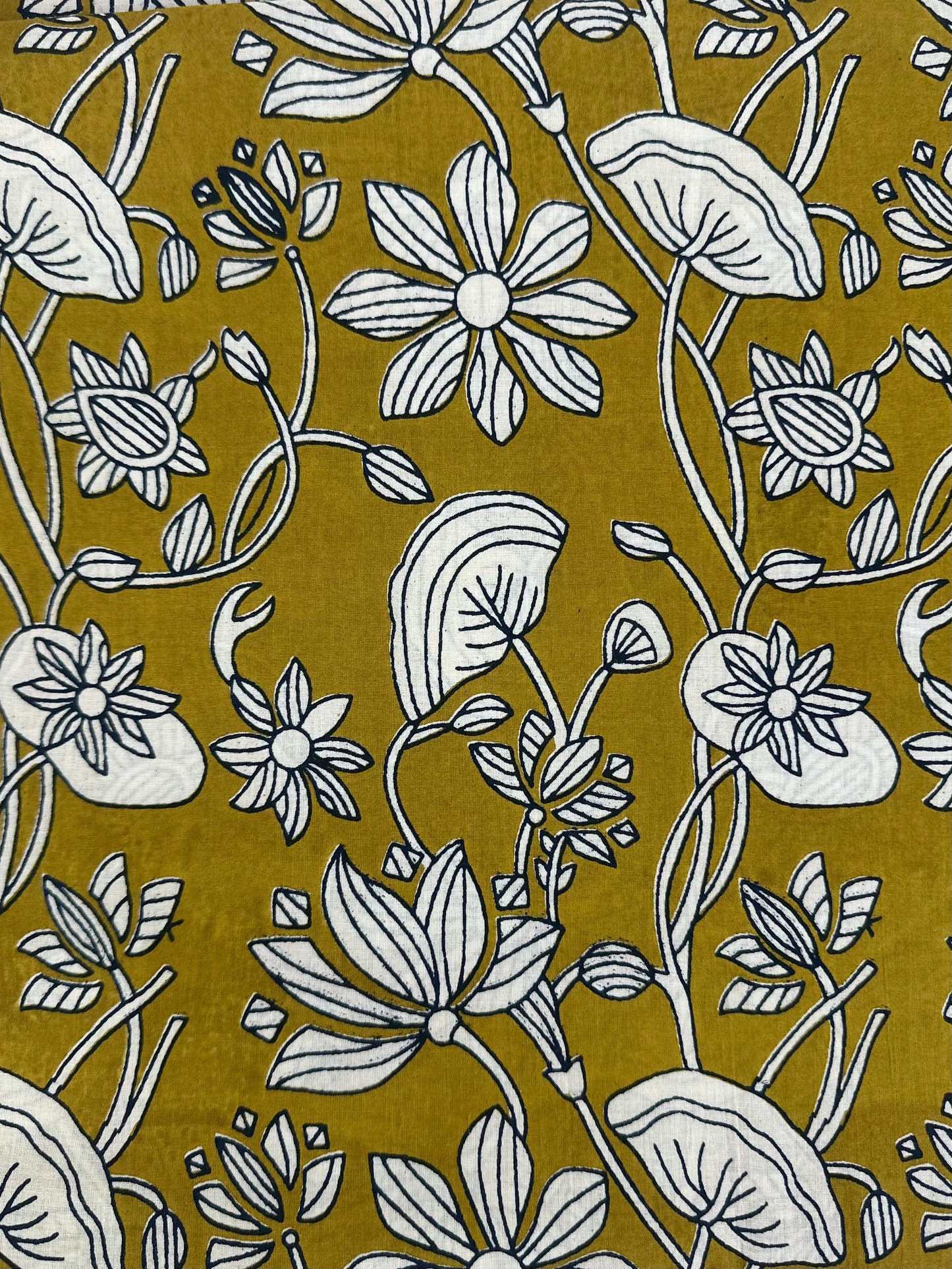 Ochre Floral Vine Block Print Cotton