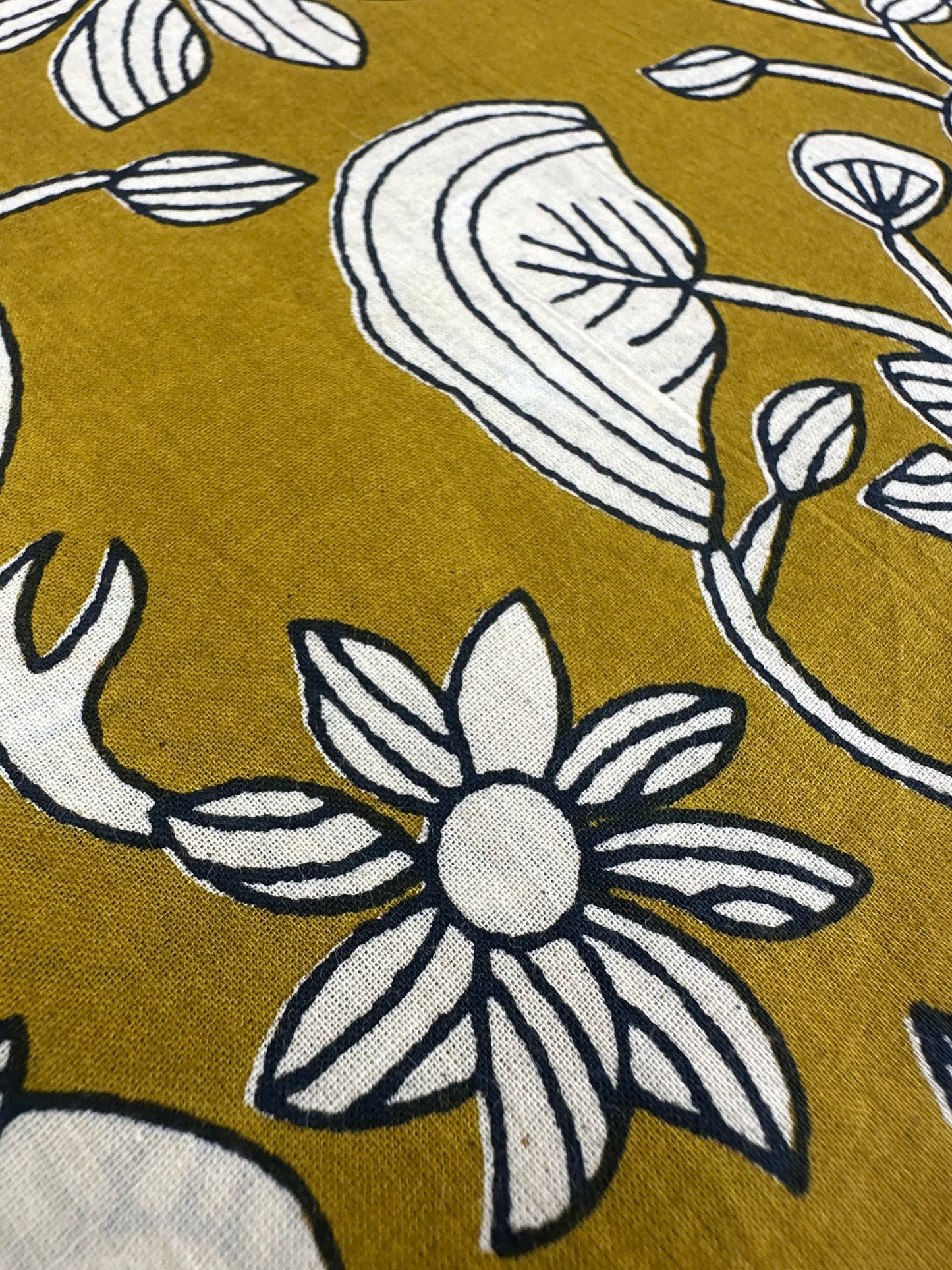 Ochre Floral Vine Block Print Cotton