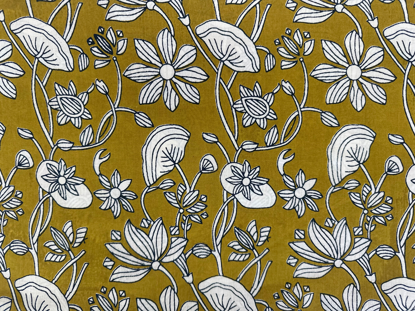 Ochre Floral Vine Block Print Cotton