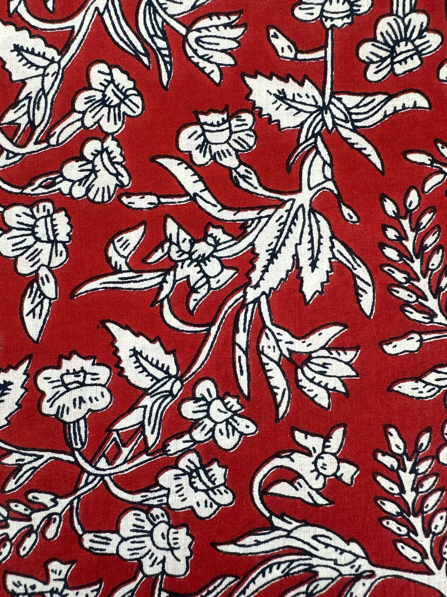 Red Floral Vine Block Print Cotton
