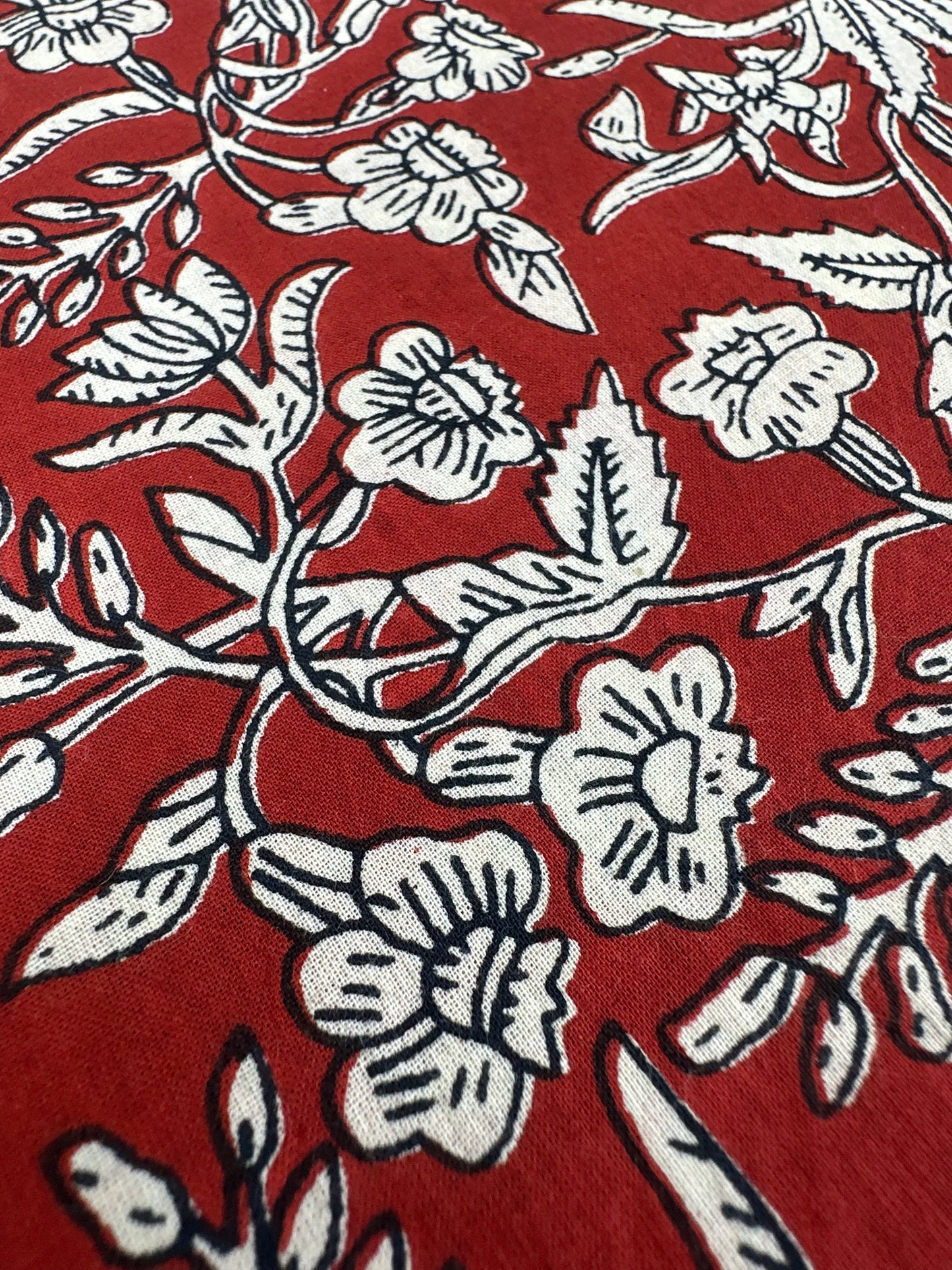 Red Floral Vine Block Print Cotton