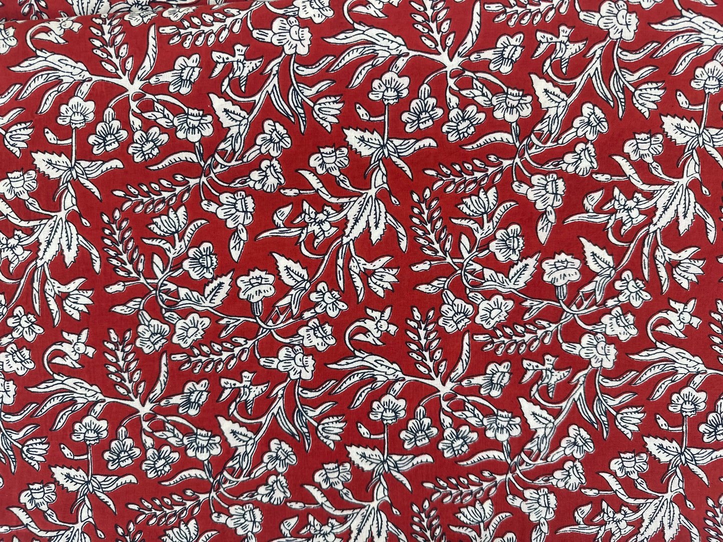 Red Floral Vine Block Print Cotton