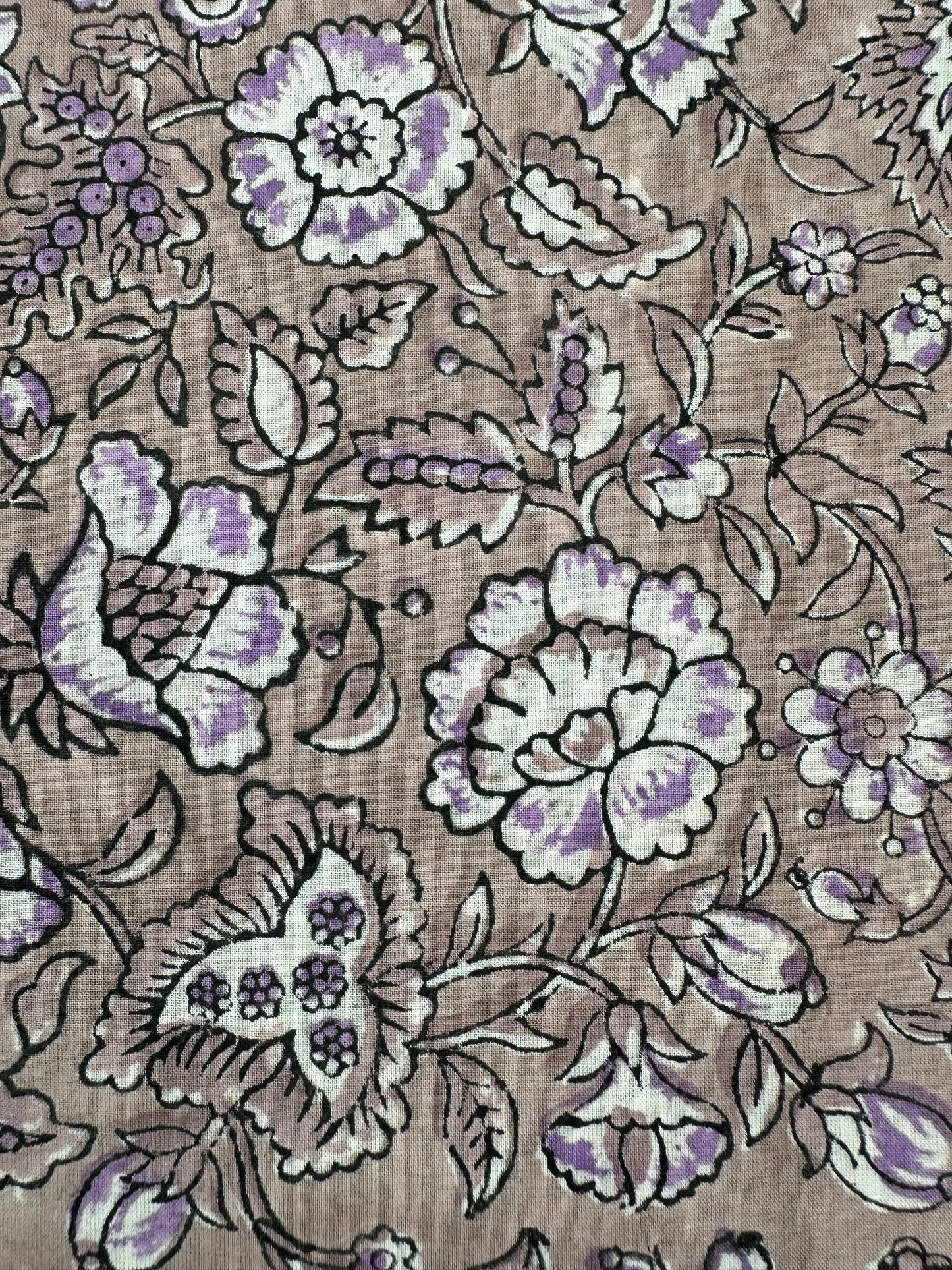 Taupe Lilac Floral Block Print Cotton