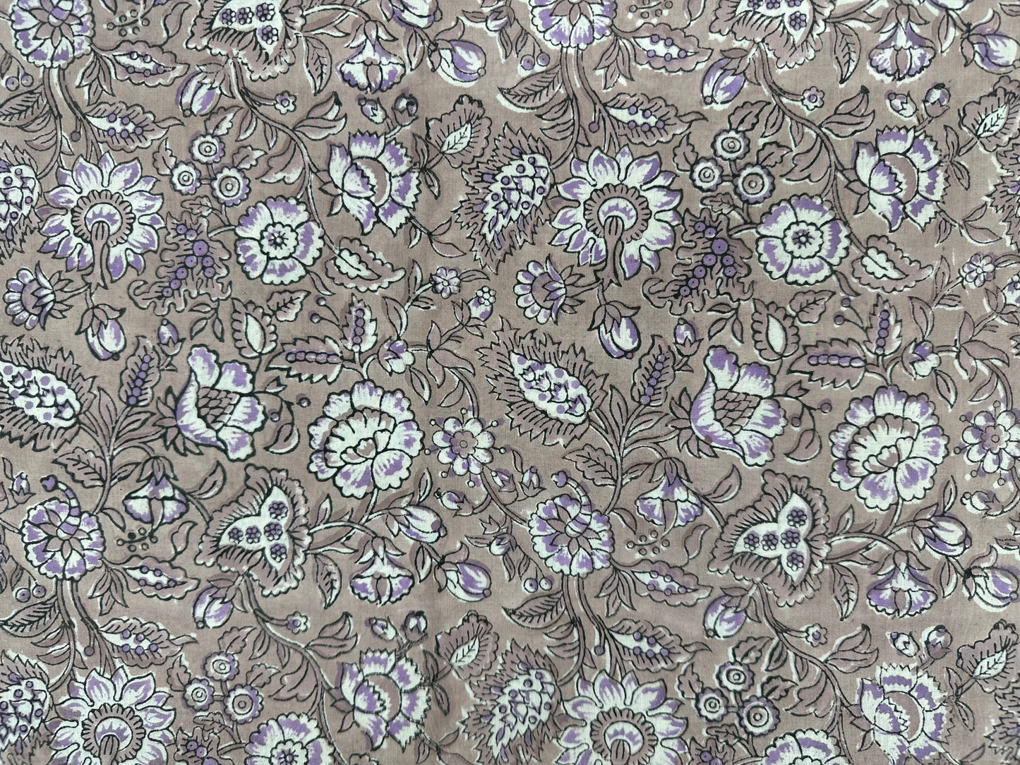 Taupe Lilac Floral Block Print Cotton