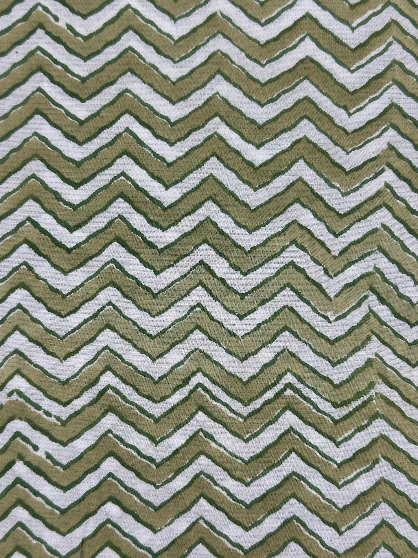 Olive & White Chevron Block Print Cotton