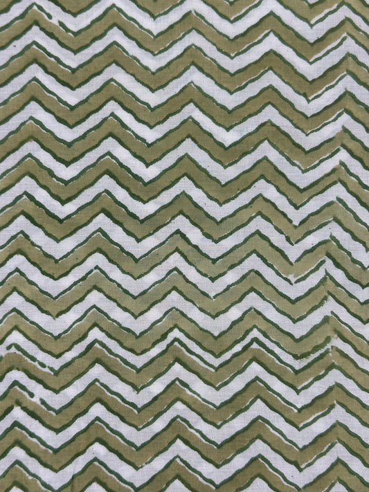 Olive & White Chevron Block Print Cotton