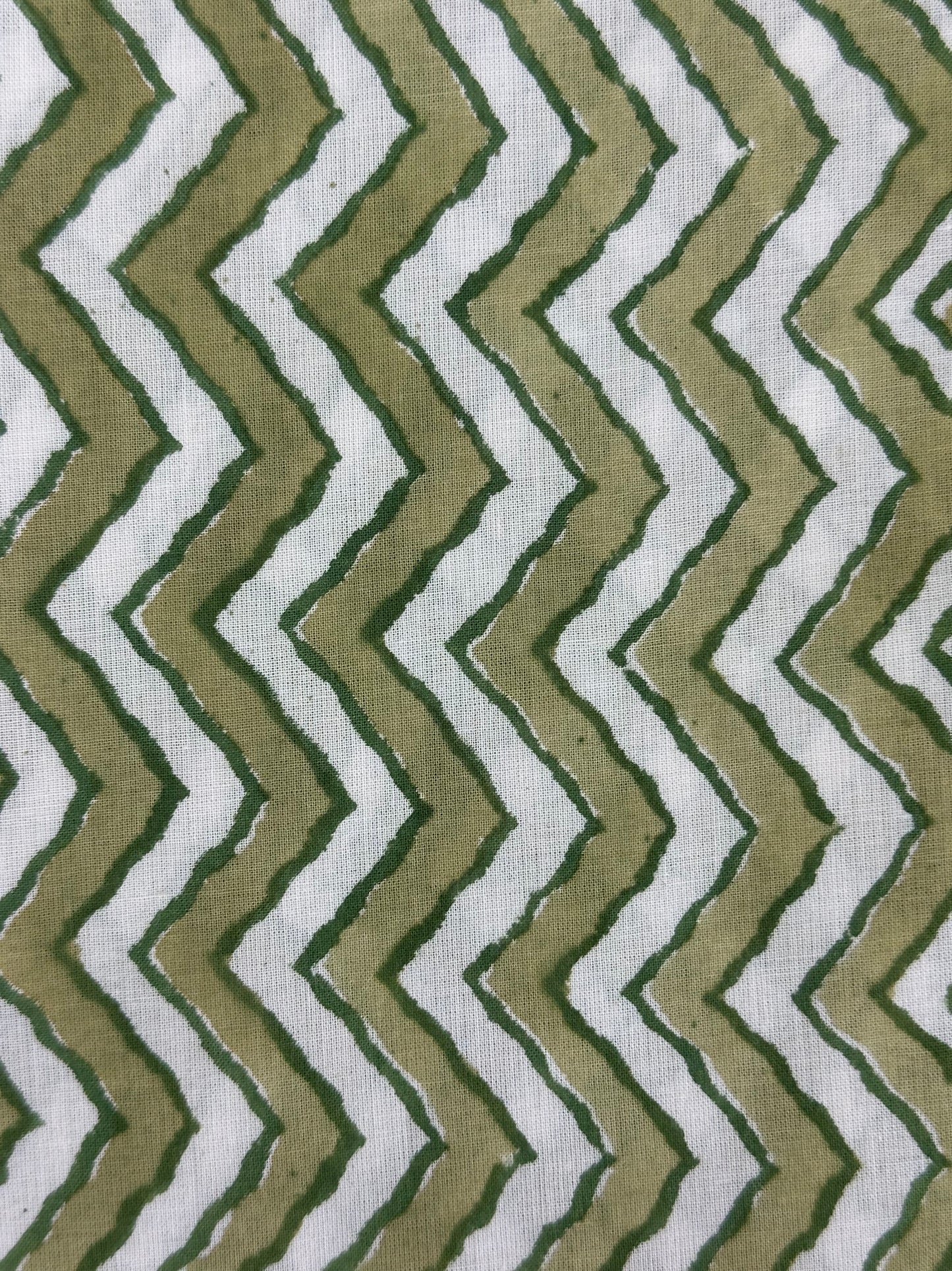 Olive & White Chevron Block Print Cotton