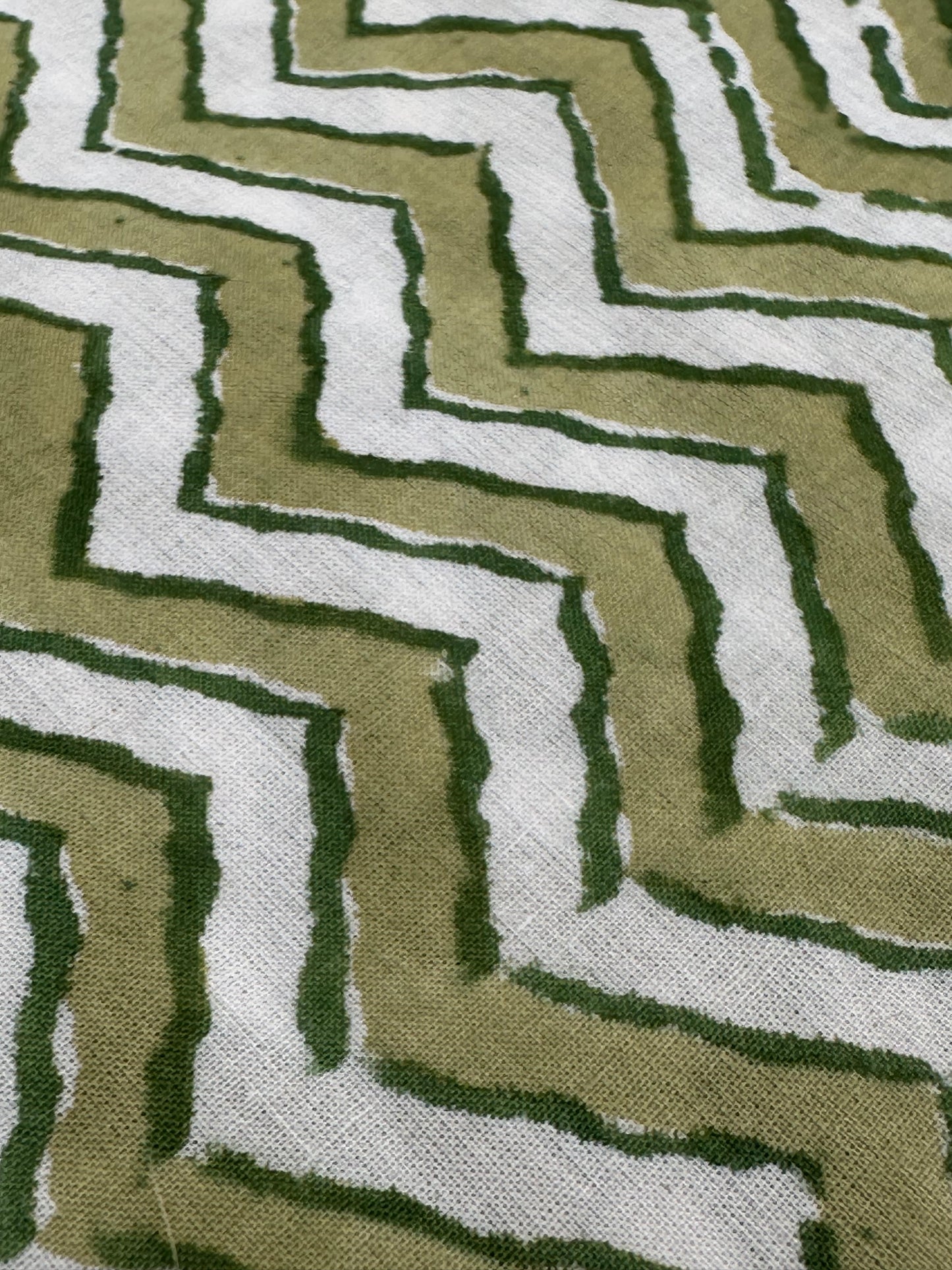 Olive & White Chevron Block Print Cotton