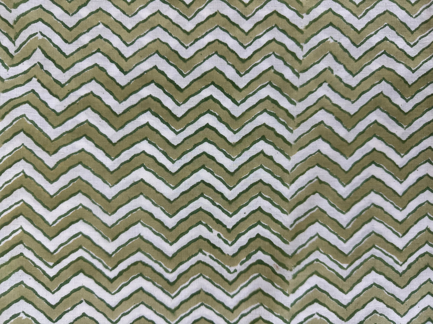 Olive & White Chevron Block Print Cotton