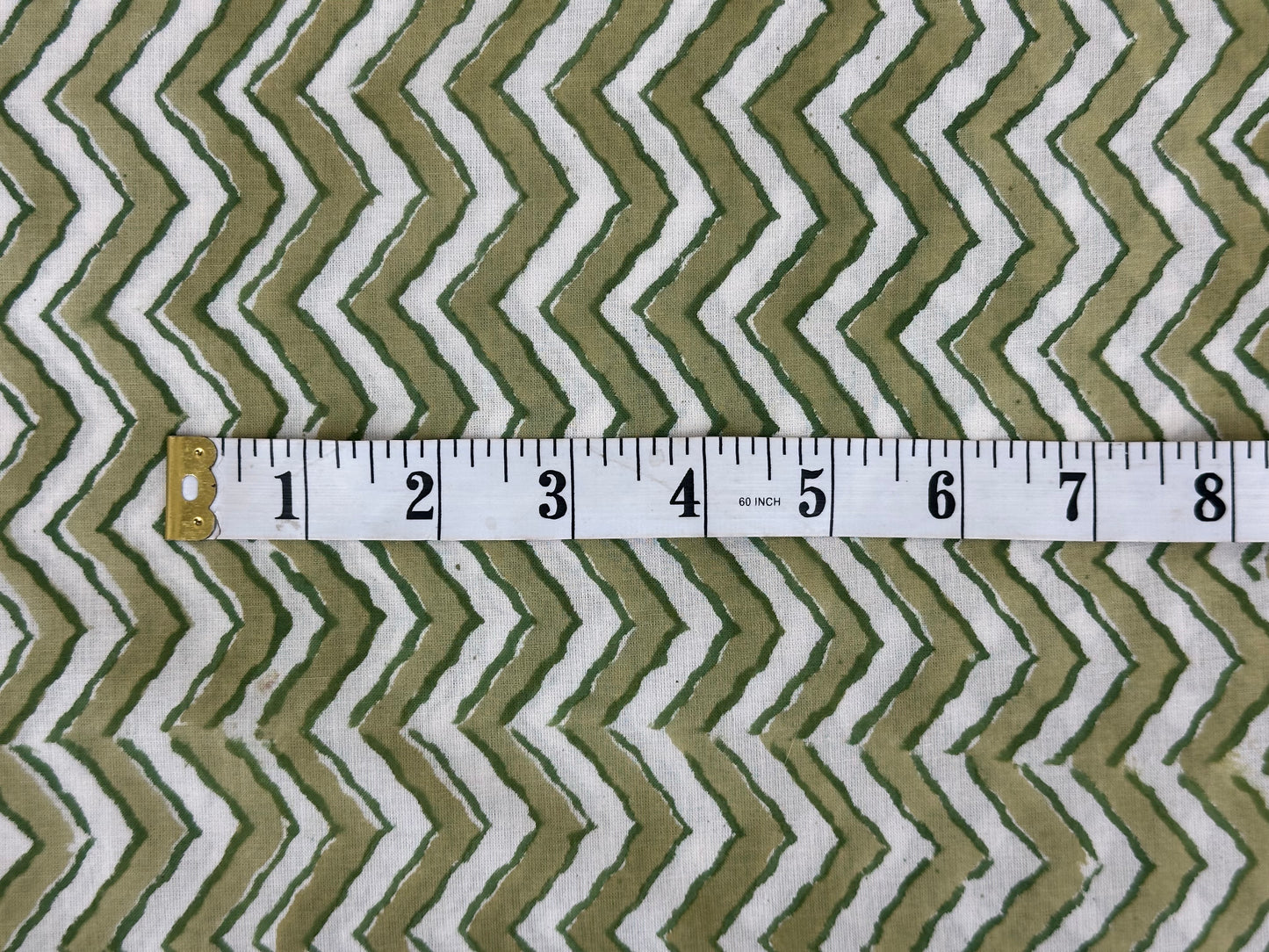 Olive & White Chevron Block Print Cotton