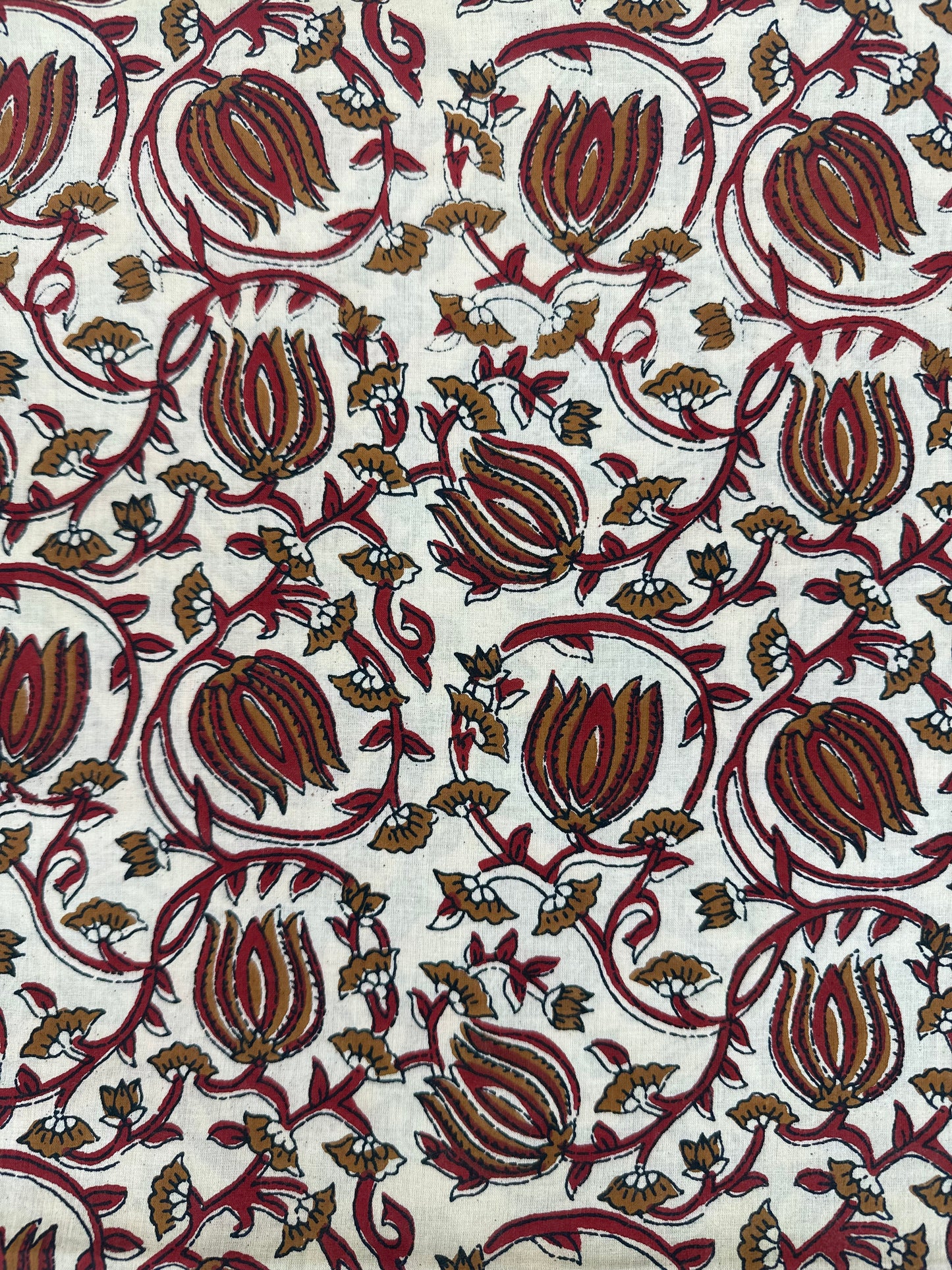 Cream & Crimson Pomegranate Vine Block Print Cotton