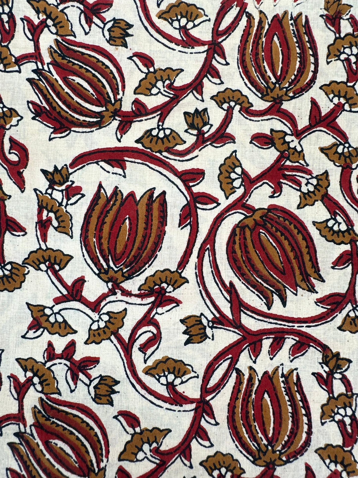 Cream & Crimson Pomegranate Vine Block Print Cotton
