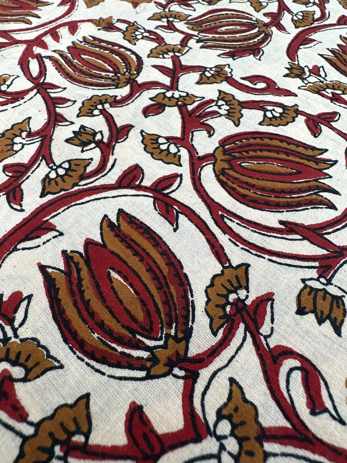 Cream & Crimson Pomegranate Vine Block Print Cotton