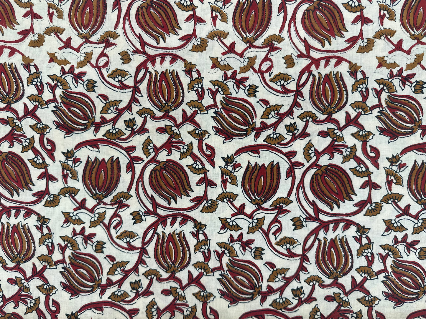 Cream & Crimson Pomegranate Vine Block Print Cotton