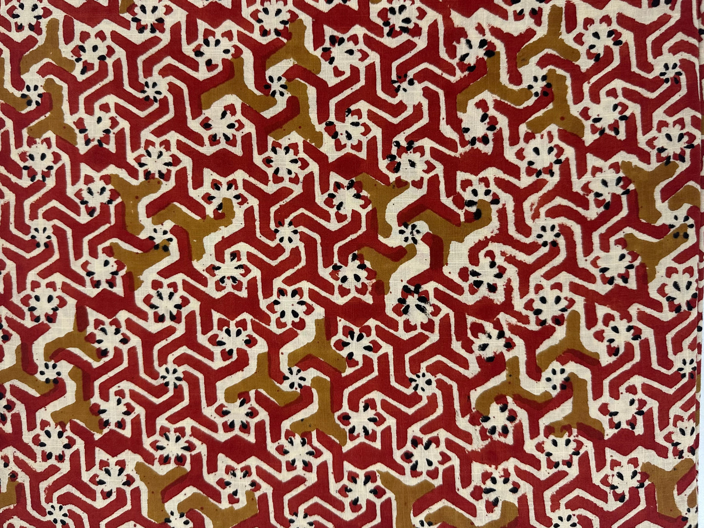 Madder Red Geometric Maze Block Print Cotton