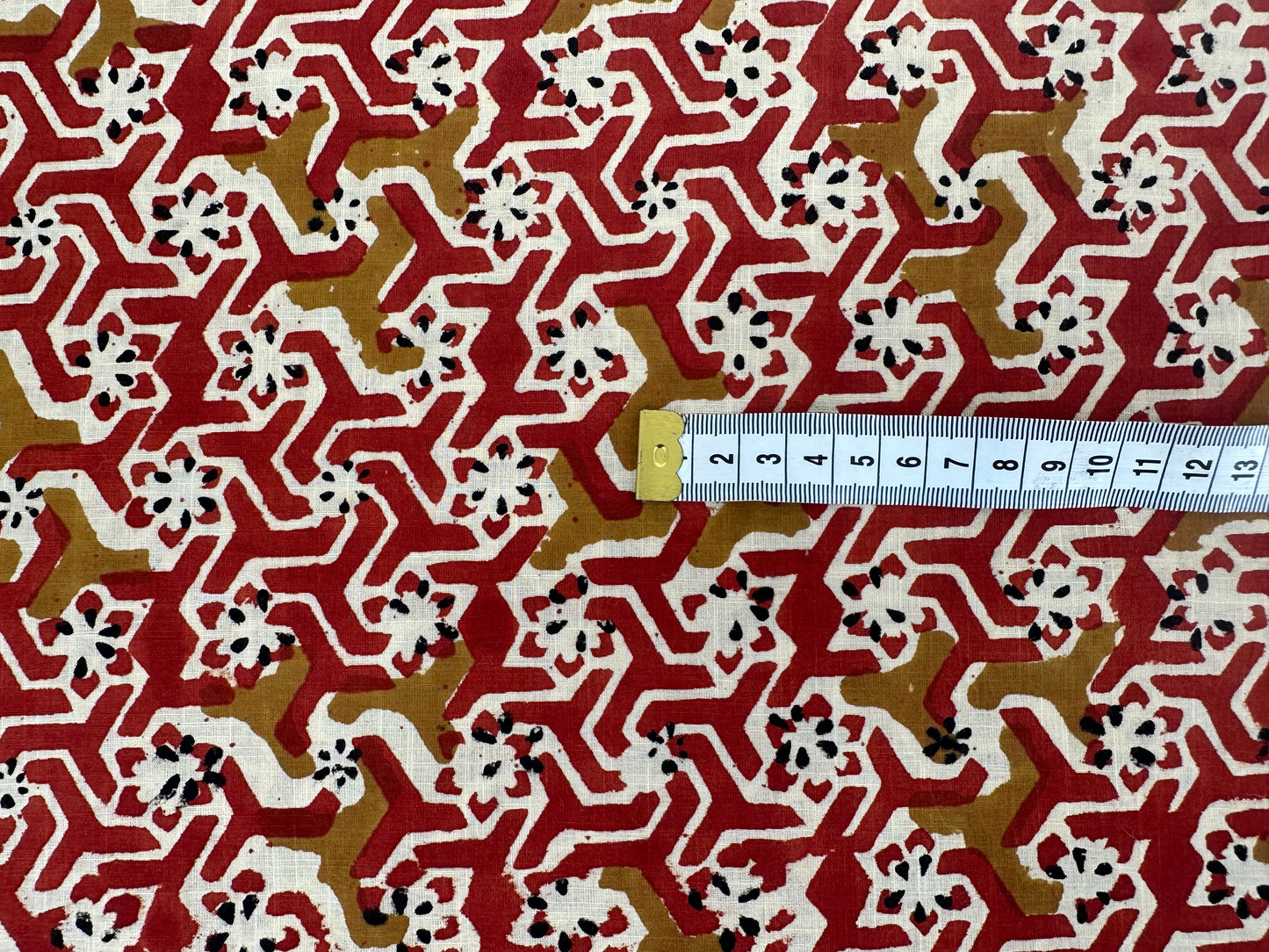 Madder Red Geometric Maze Block Print Cotton