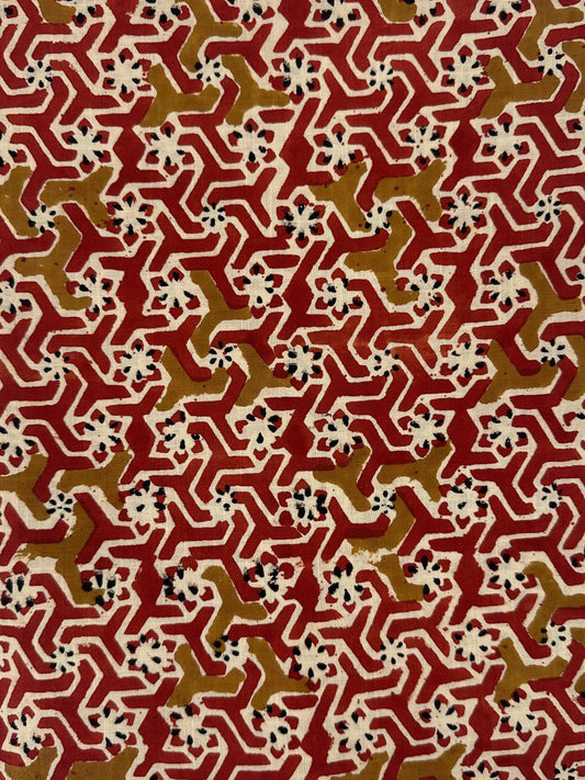 Madder Red Geometric Maze Block Print Cotton