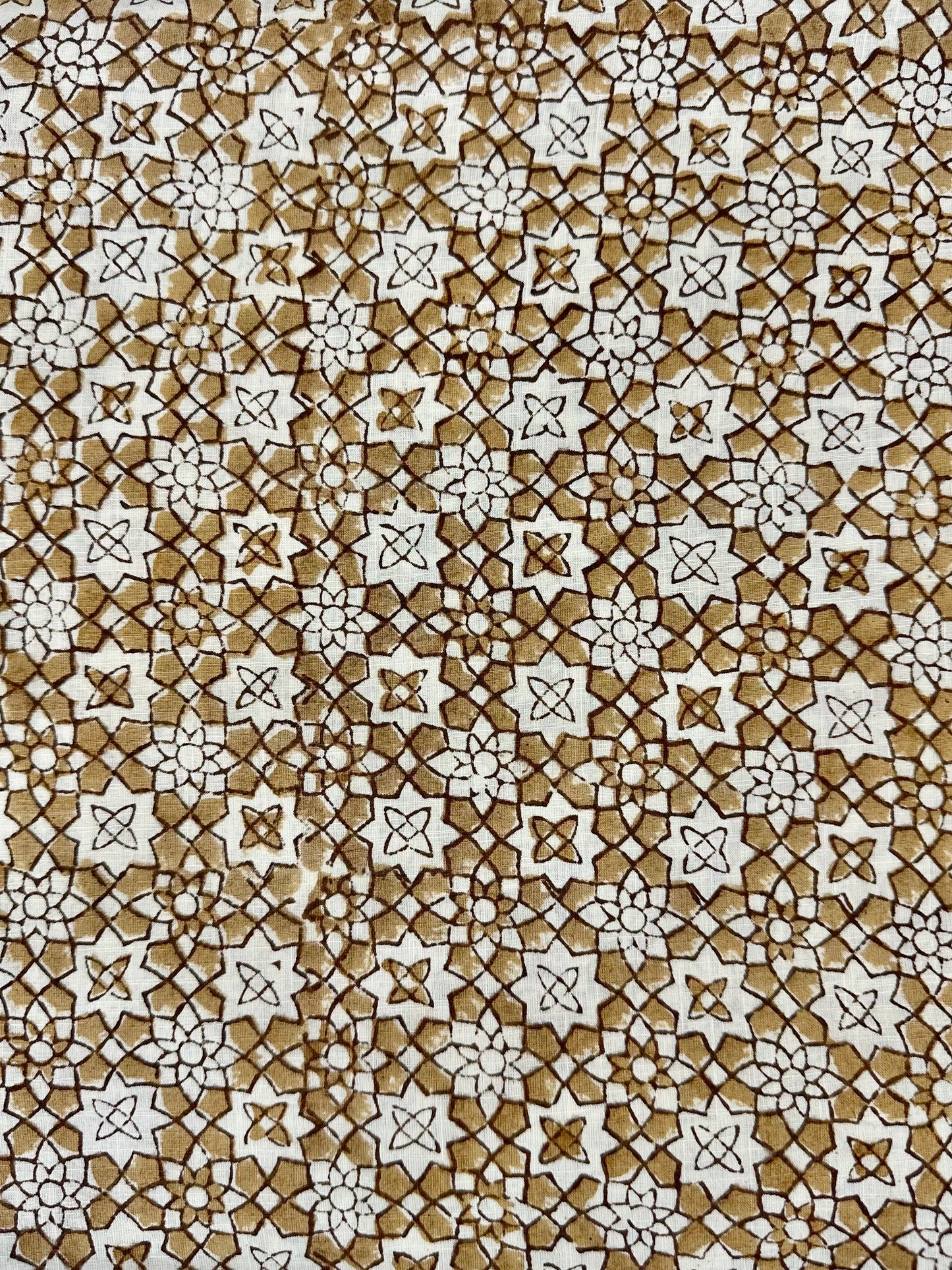Cream Ground Ochre Geometric Star Block Print Cotton