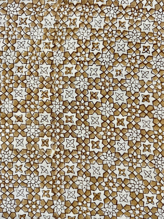 Cream Ground Ochre Geometric Star Block Print Cotton